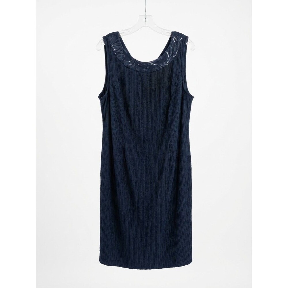 Maya Brooke Navy Blue Crinkle Sequin Trim Dress Plus Size 18W Cocktail Formal